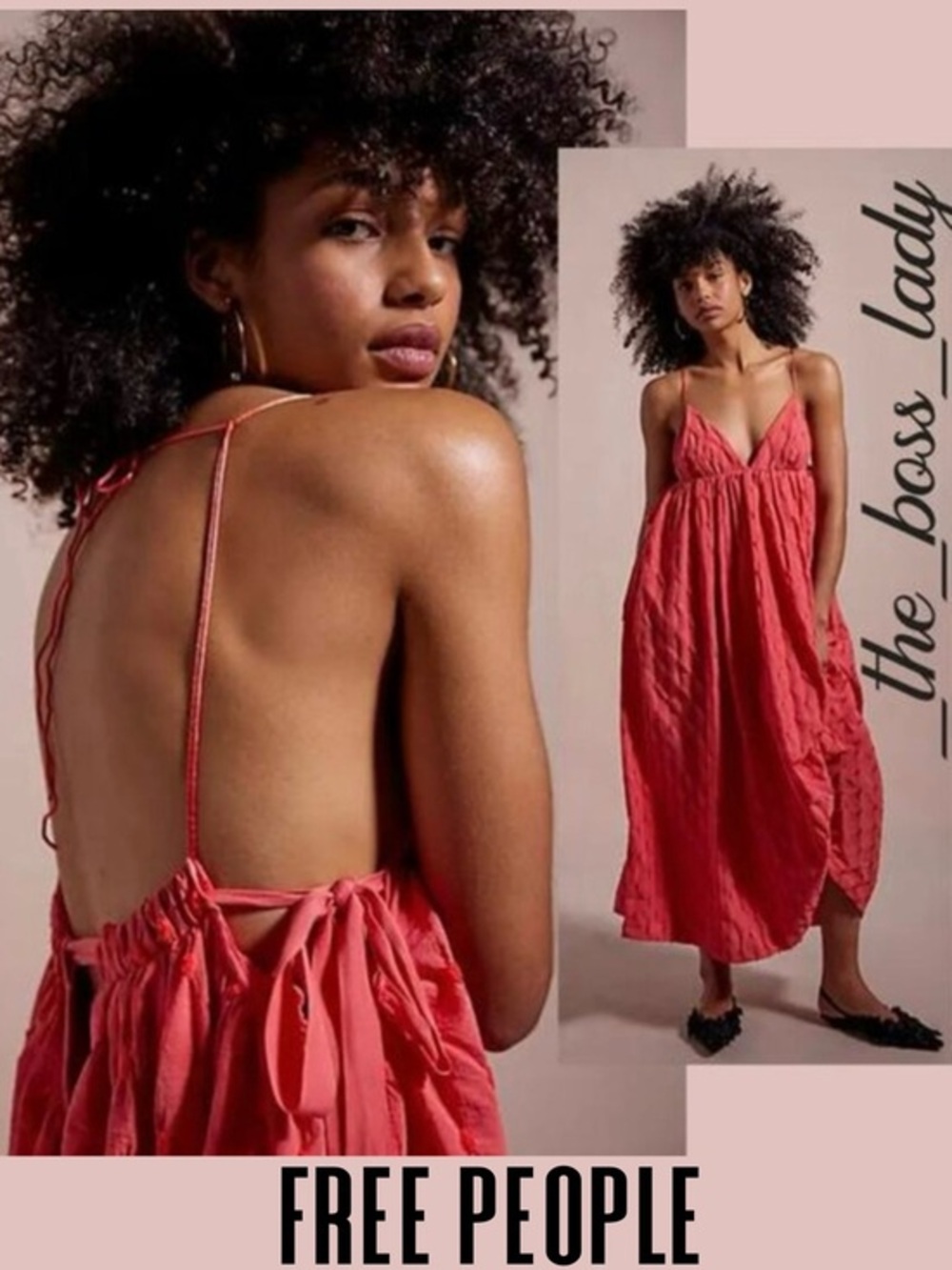 Free People maxi dress textured shapeless boho pleated coral Small